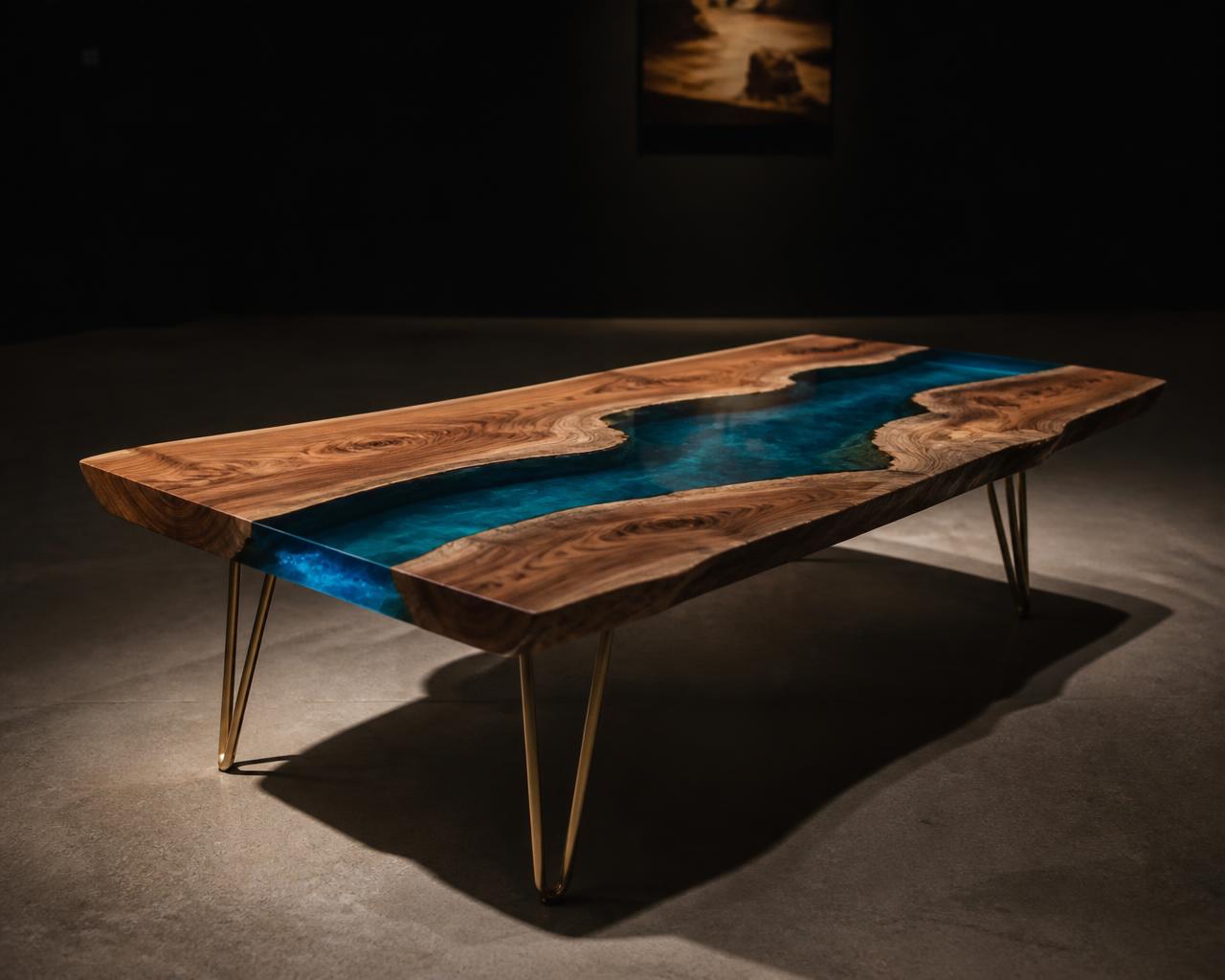 Table basse en résine — Rivière nocturne